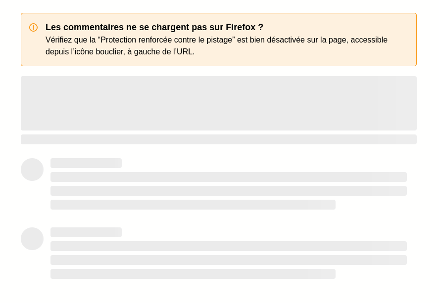 Le site 20Minutes demande de désactiver la protection renforcée contre le pistage du navigateur Firefox pour voir les commentaires.